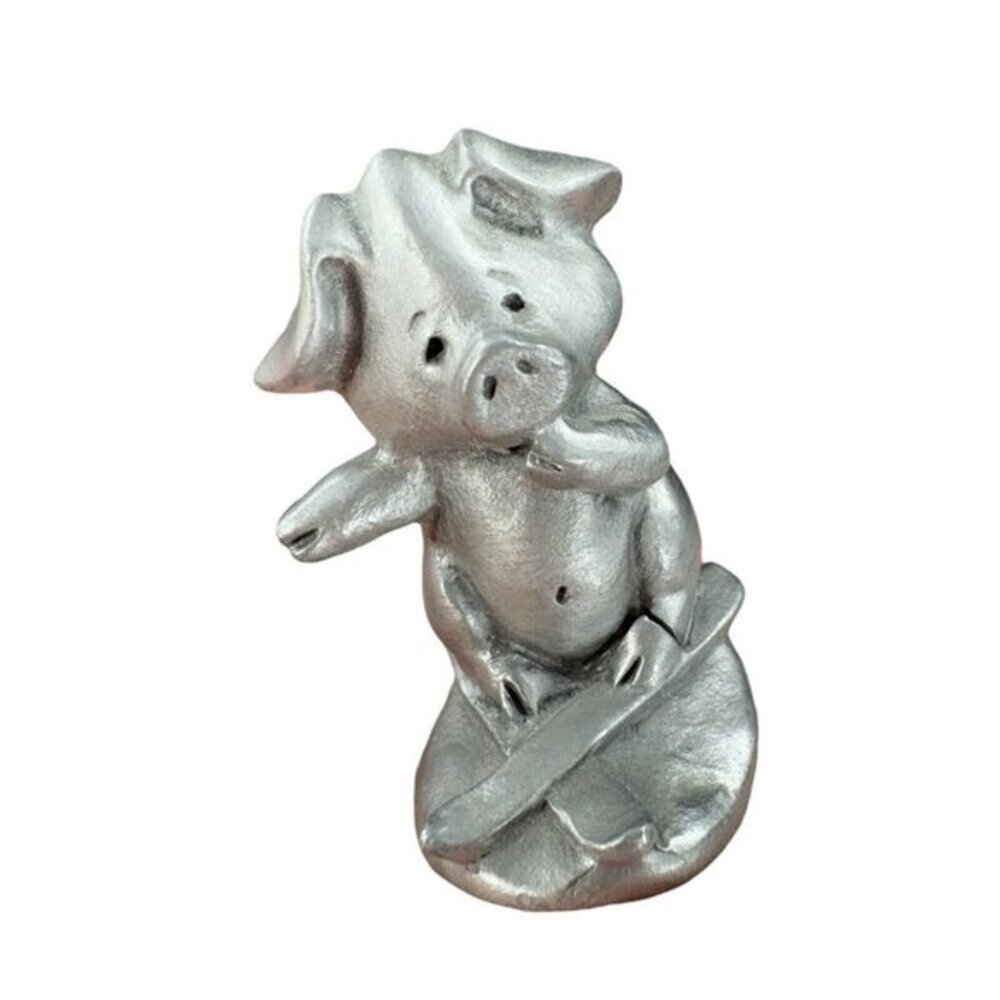 1980 HUDSON Pewter Pig Skier Figurine USA Heavy‎ Figure Hasper Metal Miniature